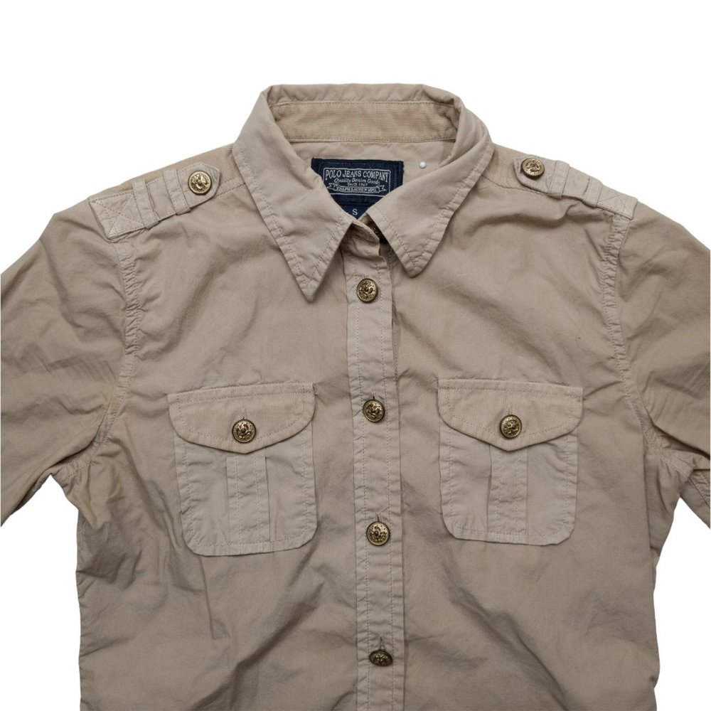 Polo Jeans Co Corduroy Button Up Shirt Women's Small Blue Ralph Lauren Military - Picture 2 of 6